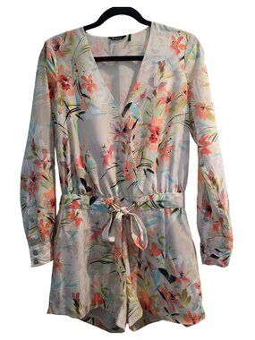 Y2K Marciano x Guess Botanica Floral Long-Sleeve V-Neckline Romper Shorts Sz 0